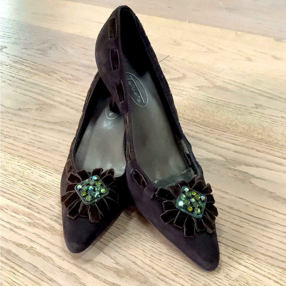 Vintage Talbots brown suede, leather classic kitten heels sz 7.5